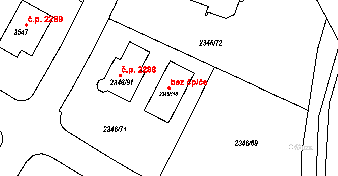 Pelhřimov 104946717 na parcele st. 2346/115 v KÚ Pelhřimov, Katastrální mapa