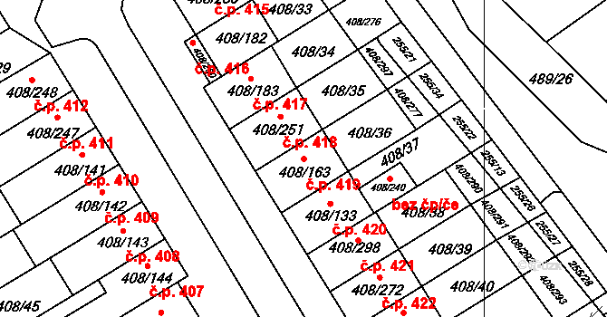 Dobšice 419 na parcele st. 408/163 v KÚ Dobšice u Znojma, Katastrální mapa