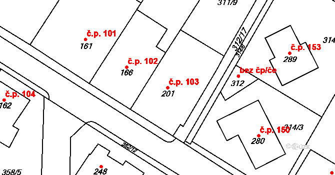 Mramotice 103, Znojmo na parcele st. 201 v KÚ Mramotice, Katastrální mapa