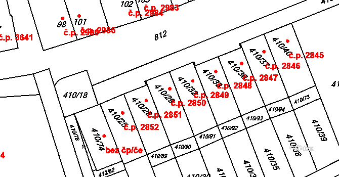 Znojmo 2850 na parcele st. 410/29 v KÚ Znojmo-Louka, Katastrální mapa
