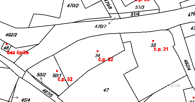 Mančice 22, Rašovice na parcele st. 34 v KÚ Mančice u Rašovic, Katastrální mapa