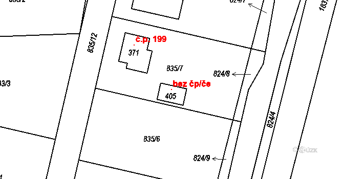 Rybnice 117559717 na parcele st. 405 v KÚ Rybnice u Kaznějova, Katastrální mapa