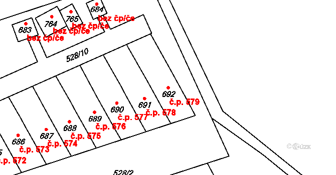 Velký Šenov 579 na parcele st. 692 v KÚ Velký Šenov, Katastrální mapa