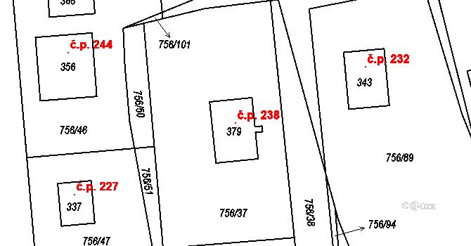 Hromnice 238 na parcele st. 379 v KÚ Hromnice, Katastrální mapa