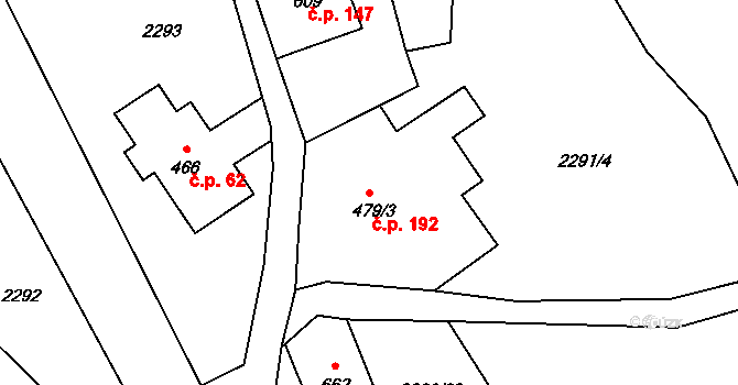 Antonínov 192, Josefův Důl na parcele st. 479/3 v KÚ Antonínov, Katastrální mapa
