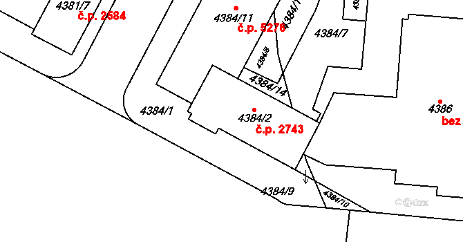 Jihlava 2743 na parcele st. 4384/2 v KÚ Jihlava, Katastrální mapa