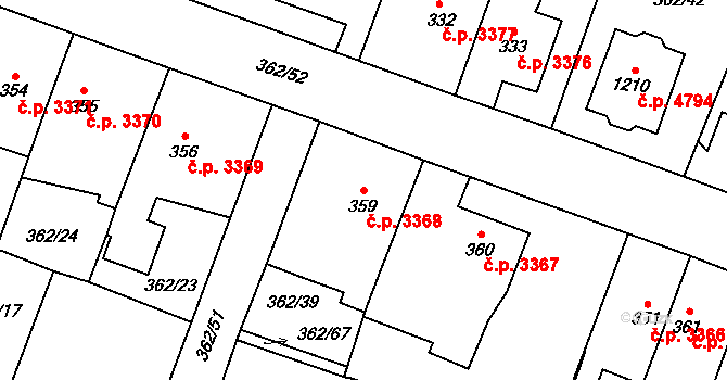 Jihlava 3368 na parcele st. 359 v KÚ Bedřichov u Jihlavy, Katastrální mapa