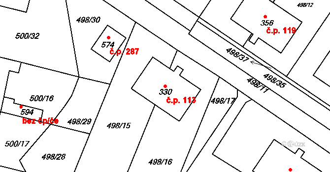 Sedlčánky 113, Čelákovice na parcele st. 330 v KÚ Sedlčánky, Katastrální mapa