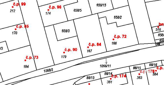 Olšany 84, Brandýsek na parcele st. 167 v KÚ Brandýsek, Katastrální mapa