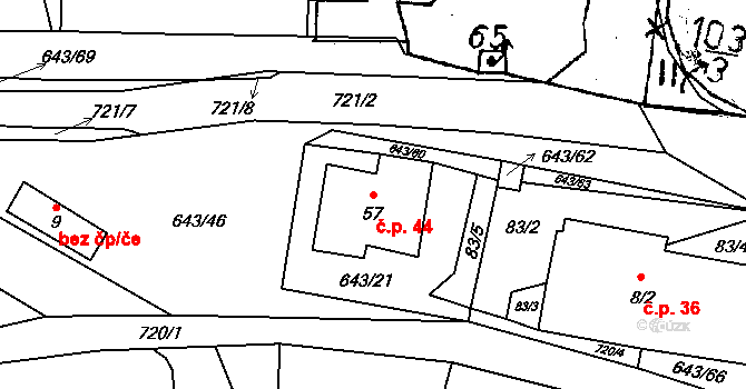 Tachov 44 na parcele st. 57 v KÚ Tachov u Doks, Katastrální mapa