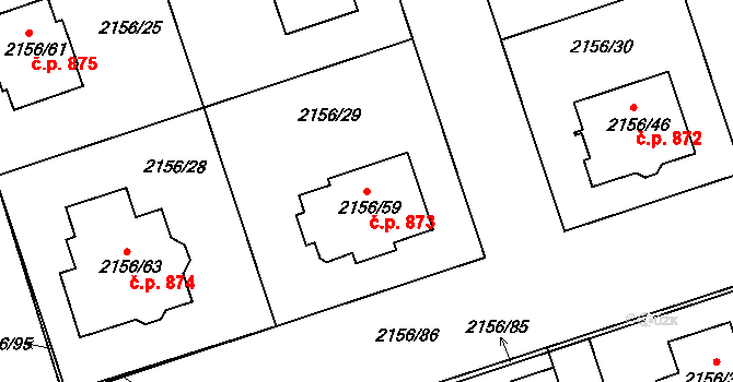 Lužice 873 na parcele st. 2156/59 v KÚ Lužice u Hodonína, Katastrální mapa
