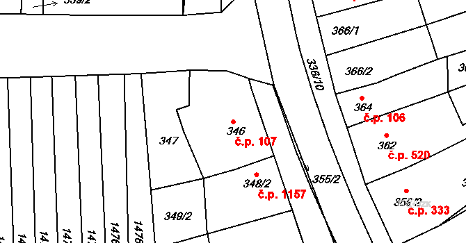 Ratíškovice 107 na parcele st. 346 v KÚ Ratíškovice, Katastrální mapa