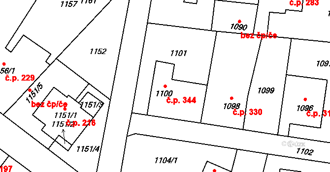 Vrbno pod Pradědem 344 na parcele st. 1100 v KÚ Vrbno pod Pradědem, Katastrální mapa
