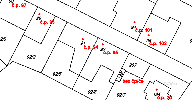 Cerhýnky 95, Cerhenice na parcele st. 92 v KÚ Cerhýnky, Katastrální mapa