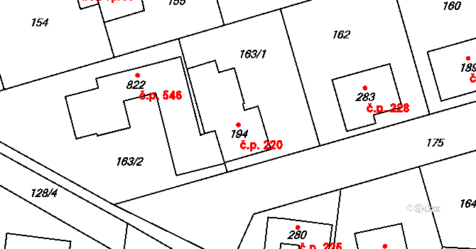 Hovorčovice 220 na parcele st. 194 v KÚ Hovorčovice, Katastrální mapa