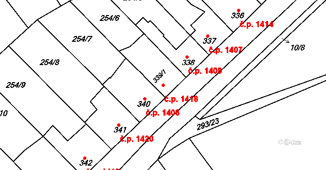Švermov 1418, Kladno na parcele st. 339/1 v KÚ Hnidousy, Katastrální mapa