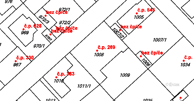 Tuchlovice 269 na parcele st. 1008 v KÚ Tuchlovice, Katastrální mapa