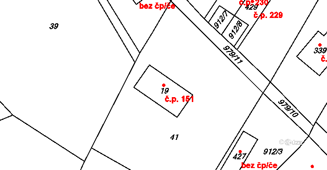 Bozkov 151 na parcele st. 19 v KÚ Bozkov, Katastrální mapa