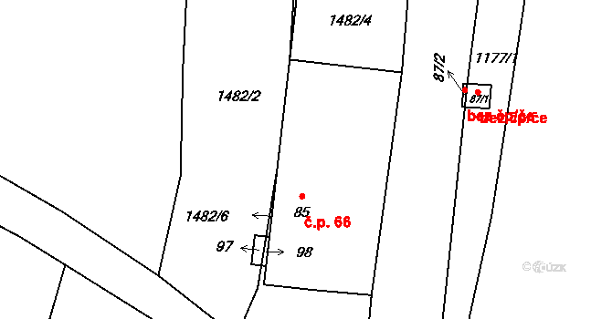 Telice 66, Prostiboř na parcele st. 85 v KÚ Telice, Katastrální mapa