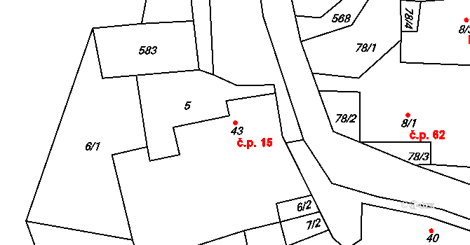 Žíželeves 15, Hořiněves na parcele st. 43 v KÚ Žíželeves, Katastrální mapa