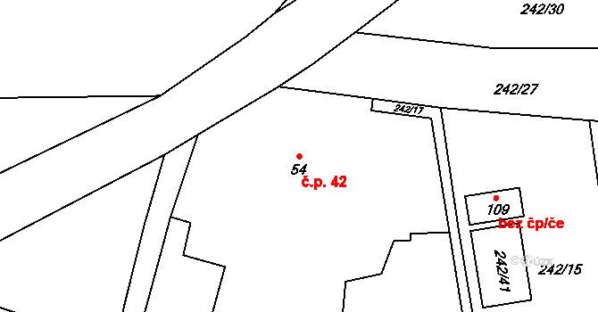 Hvozd 42 na parcele st. 54 v KÚ Hvozd, Katastrální mapa