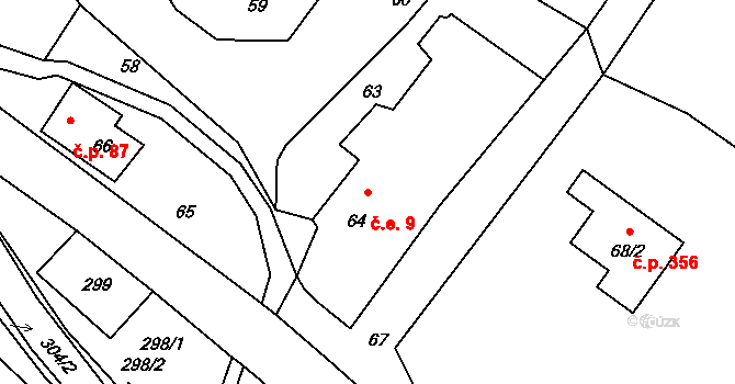 Volfartice 9 na parcele st. 64 v KÚ Volfartice, Katastrální mapa
