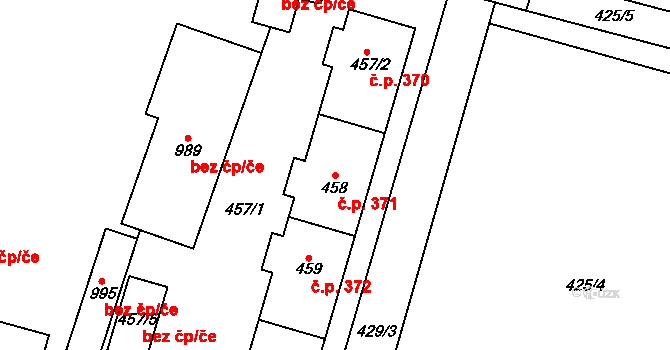 Libochovice 371 na parcele st. 458 v KÚ Libochovice, Katastrální mapa