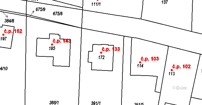 Libotenice 133 na parcele st. 172 v KÚ Libotenice, Katastrální mapa