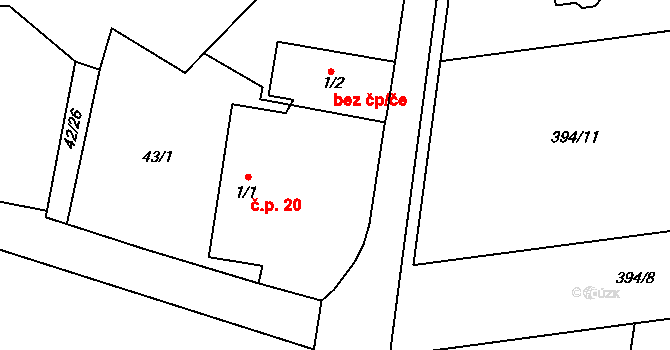 Prostřední Lhota 20, Chotilsko na parcele st. 1/1 v KÚ Prostřední Lhota, Katastrální mapa