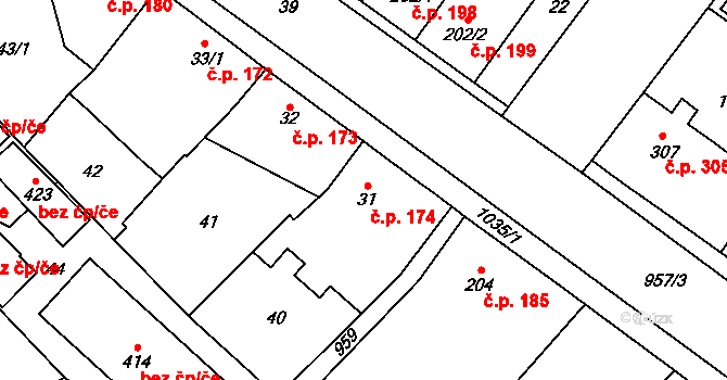 Smidary 174 na parcele st. 31 v KÚ Smidary, Katastrální mapa