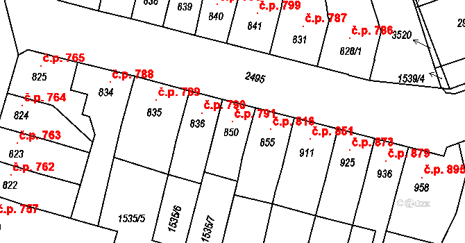 Hořice 791 na parcele st. 850 v KÚ Hořice v Podkrkonoší, Katastrální mapa
