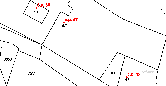 Holušice 47, Sedlice na parcele st. 52 v KÚ Holušice u Mužetic, Katastrální mapa