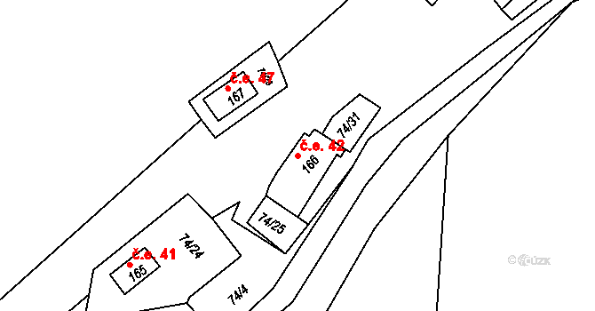 Rašovice 42, Klášterec nad Ohří na parcele st. 166 v KÚ Rašovice u Klášterce nad Ohří, Katastrální mapa
