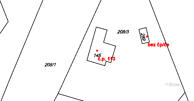 Cerekvice nad Loučnou 113 na parcele st. 145 v KÚ Cerekvice nad Loučnou, Katastrální mapa