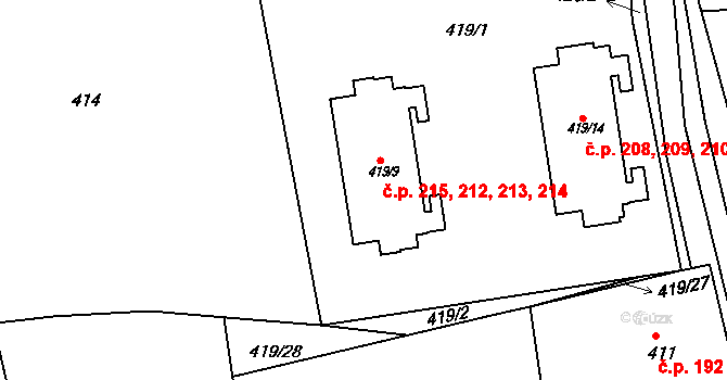 Čekanice 212,213,214,215, Tábor na parcele st. 419/9 v KÚ Čekanice u Tábora, Katastrální mapa