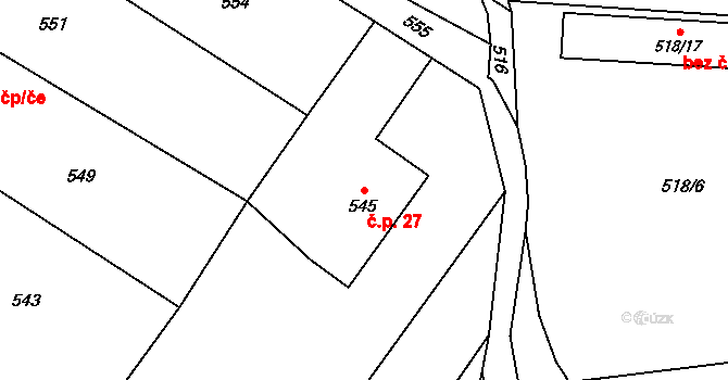 Jablunkov 27 na parcele st. 545 v KÚ Jablunkov, Katastrální mapa