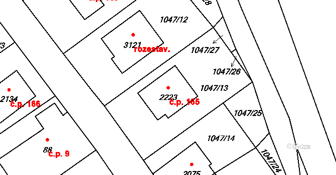 Hamrníky 165, Mariánské Lázně na parcele st. 2223 v KÚ Úšovice, Katastrální mapa