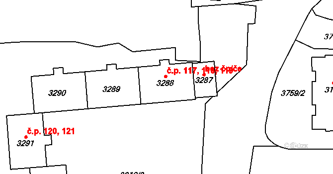 Klatovy V 117,118,119, Klatovy na parcele st. 3288 v KÚ Klatovy, Katastrální mapa