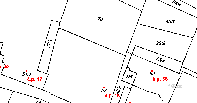 Bor 16, Suchdol nad Lužnicí na parcele st. 52 v KÚ Bor, Katastrální mapa