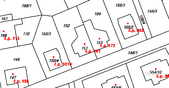 Šeberov 161, Praha na parcele st. 151 v KÚ Šeberov, Katastrální mapa