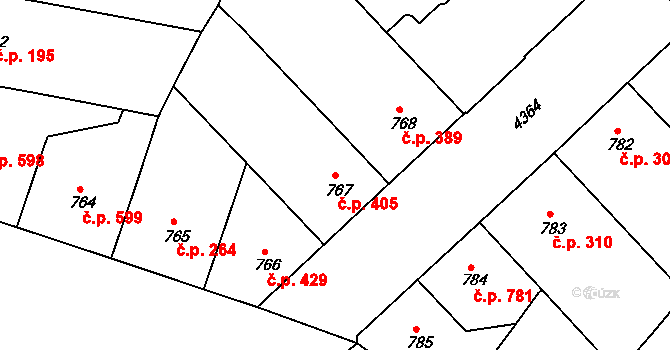 Žižkov 405, Praha na parcele st. 767 v KÚ Žižkov, Katastrální mapa