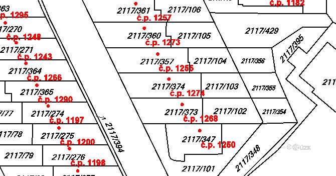 Chodov 1274, Praha na parcele st. 2117/374 v KÚ Chodov, Katastrální mapa