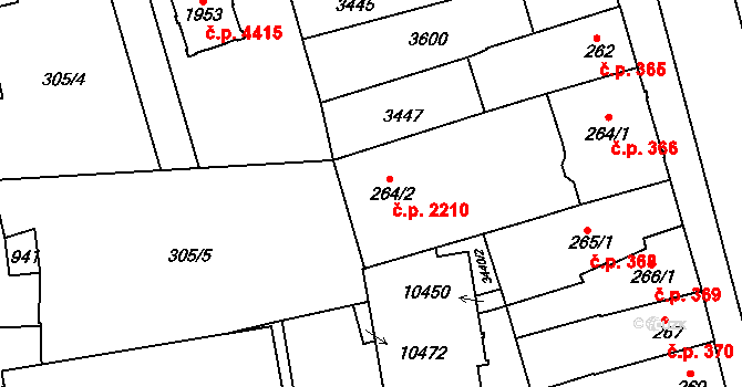 Hodonín 2210 na parcele st. 264/2 v KÚ Hodonín, Katastrální mapa