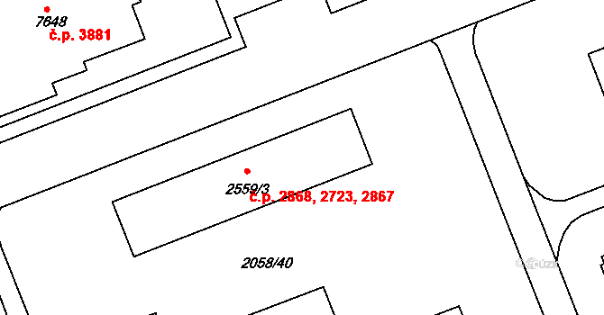 Hodonín 2723,2867,2868 na parcele st. 2559/3 v KÚ Hodonín, Katastrální mapa