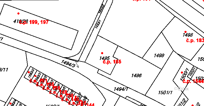 Rumburk 1 185, Rumburk na parcele st. 1495 v KÚ Rumburk, Katastrální mapa