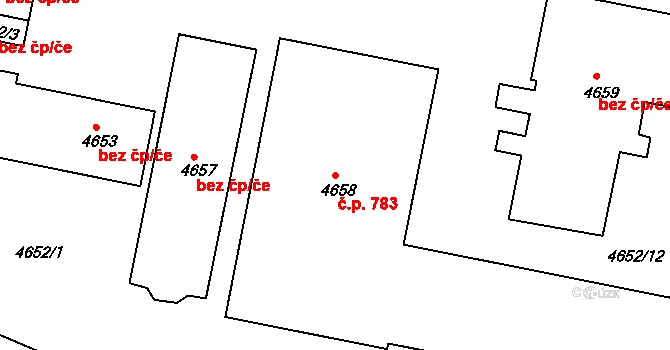 Česká Lípa 783 na parcele st. 4658 v KÚ Česká Lípa, Katastrální mapa