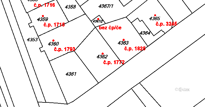 Chomutov 1772 na parcele st. 4362 v KÚ Chomutov I, Katastrální mapa