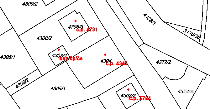 Chomutov 4343 na parcele st. 4304 v KÚ Chomutov II, Katastrální mapa