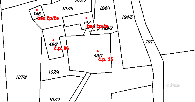 Druzcov 35, Osečná na parcele st. 49/1 v KÚ Druzcov, Katastrální mapa