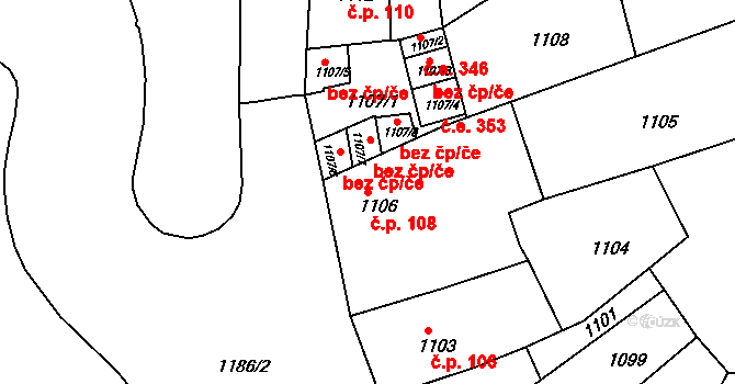 Teplické Předměstí 108, Bílina na parcele st. 1106 v KÚ Bílina, Katastrální mapa